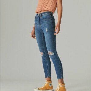 Lucky Brand Women's High Rise Bridgette Skinny Destruct Jean - Medium Dark Blue